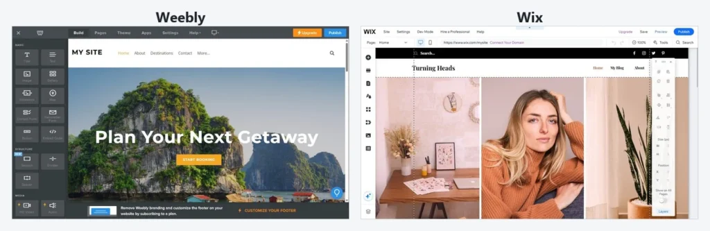 The Weebly and Wix editors side by side