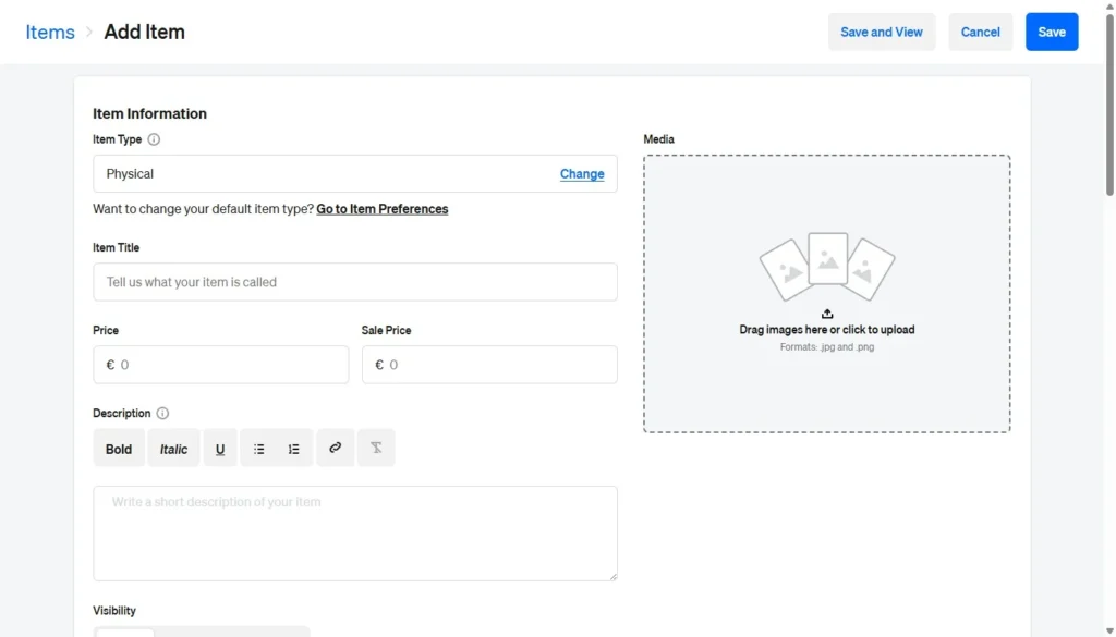 Creating a new item in Weebly