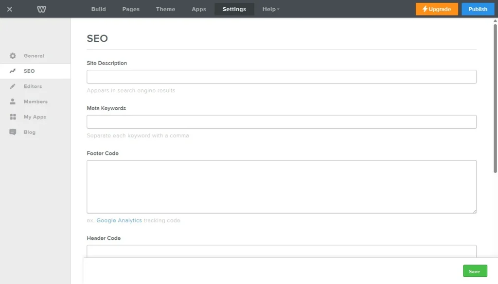 Weebly SEO settings