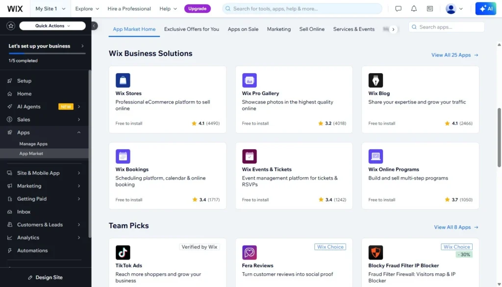 Wix business apps in the Wix App Market