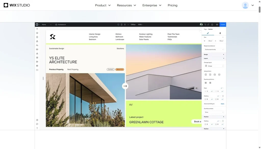 The Wix Studio responsive editor