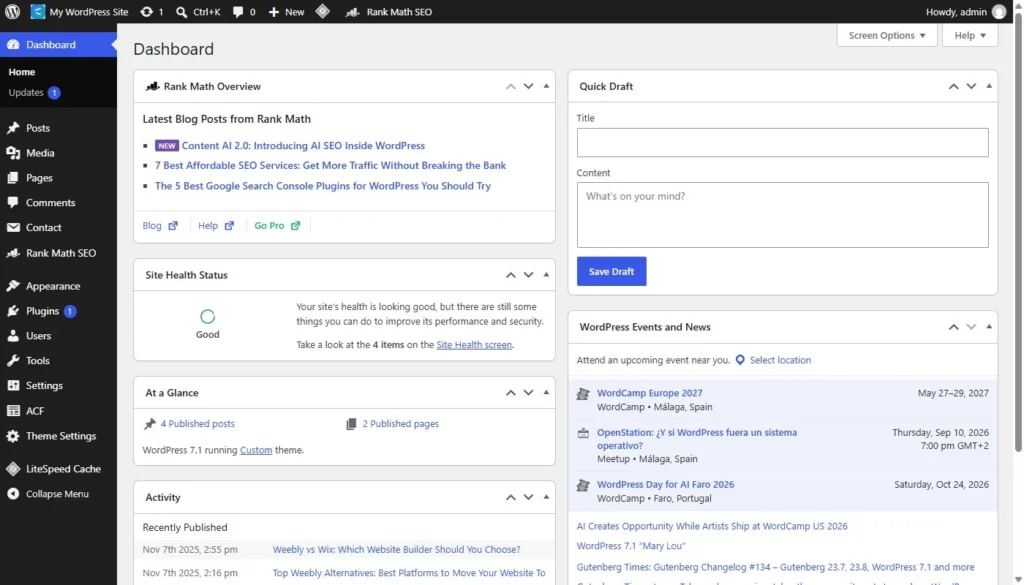 The WordPress admin dashboard